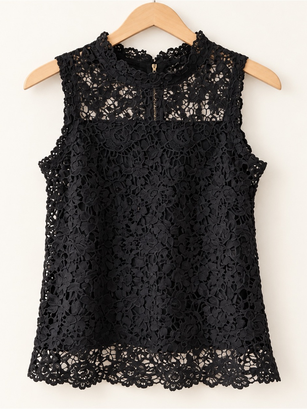 Nanette Lepore Black Sleeveless Lace Overlay High Neck Top